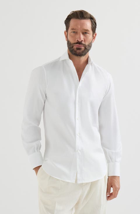 Twill shirt with spread collar