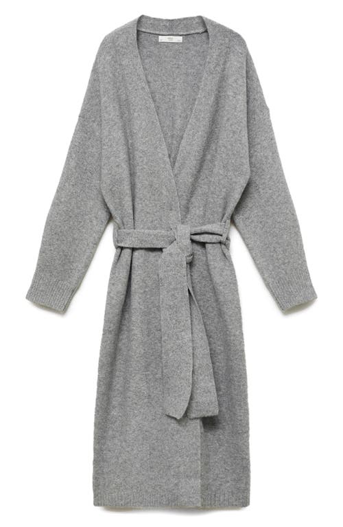 Mango Longline Tie Belt Cardigan In Grey