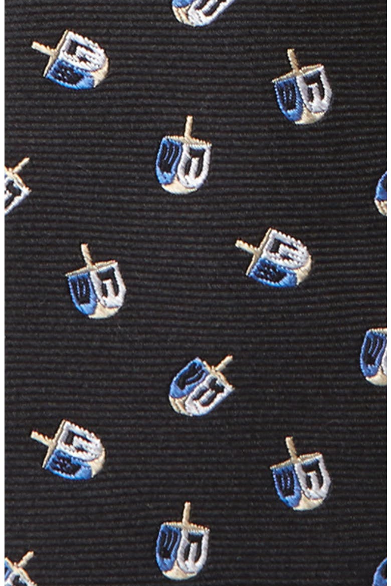 Dreidel Silk Zipper Tie, Alternate, color, BLACK