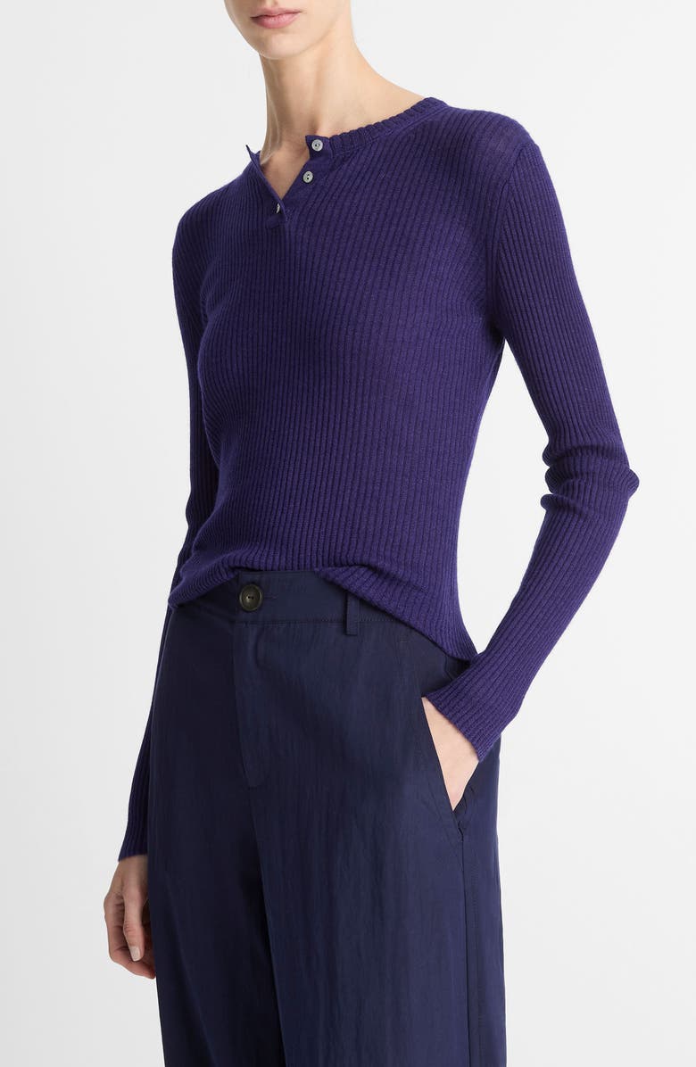 Vince Cashmere & Silk Fitted Rib Henley, Alternate, color, 424Dir-Deep Iris