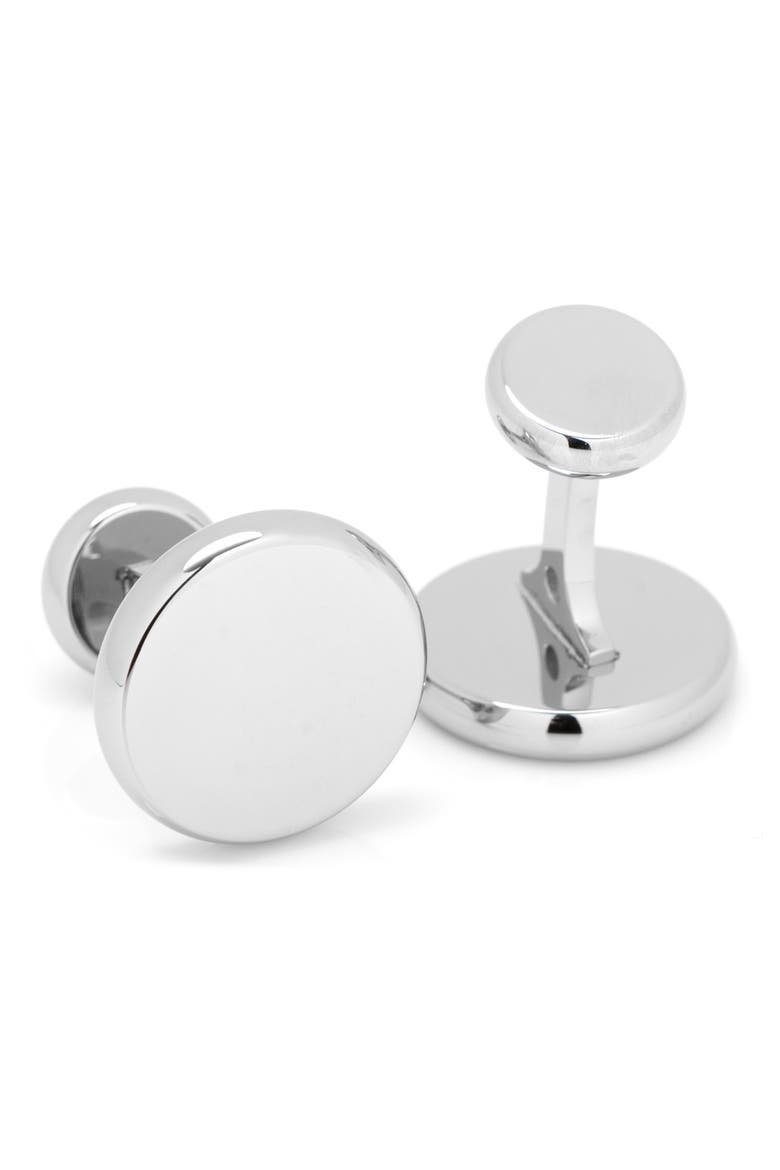 Round Cuff Links, Alternate, color, SILVER