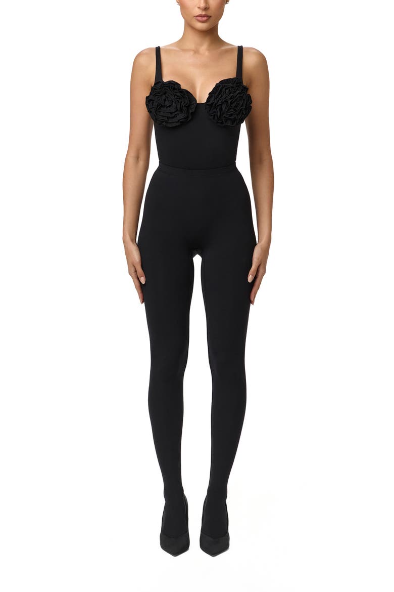 Rosette Bust Bodysuit, Alternate, color, BLACK