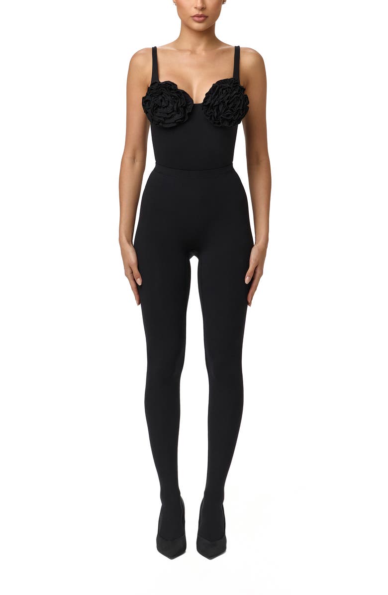 Naked Wardrobe Rosette Bust Bodysuit, Alternate, color, Black