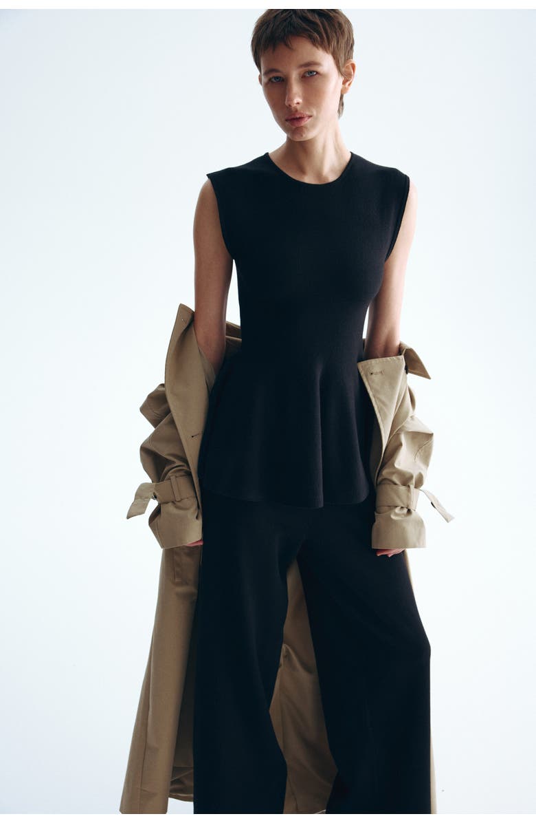 H&M Knitted Peplum Top, Alternate, color, Black