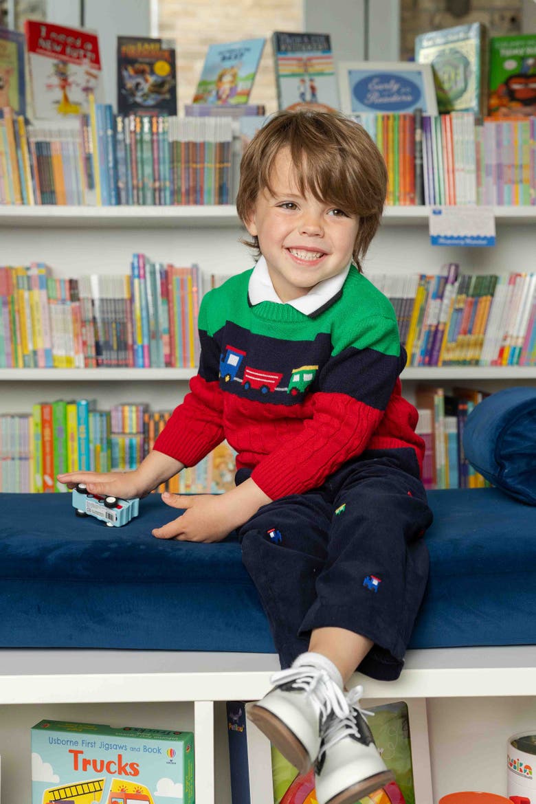 Corduroy Fake Fly Pants with Allover Embroidery, Alternate, color, Navy Corduroy