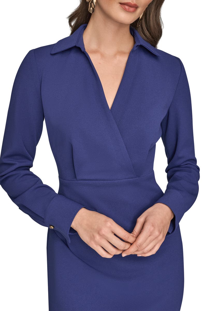 Donna Karan New York Collar Long Sleeve Midi Dress, Alternate, color, Deep Sea