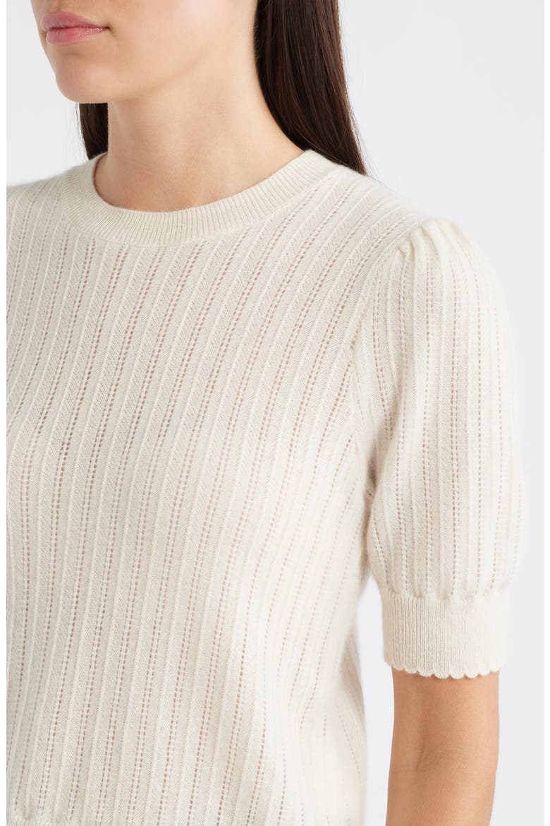 The Ladder Pointelle Short Sleeve Cashmere Sweater, Alternate, color, CREAM