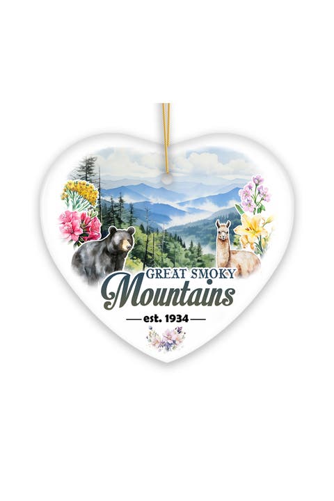 Great Smoky Mountains Watercolor Vista Heart Ornament