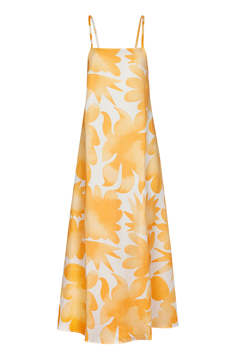 Untitled in Motion Aleah Lightweight Printed Tie-Strap Midi Dress, Main, color, Facula Saffron