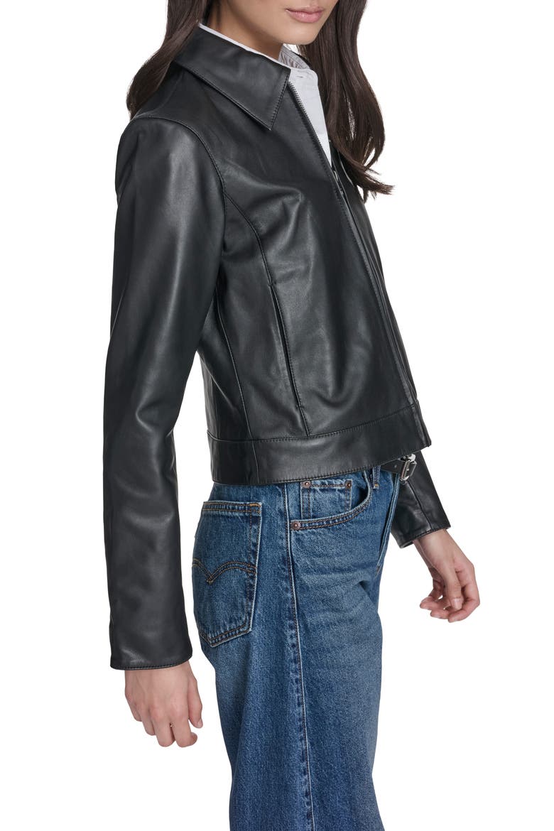 Leather Zip Jacket, Alternate, color, BLACK