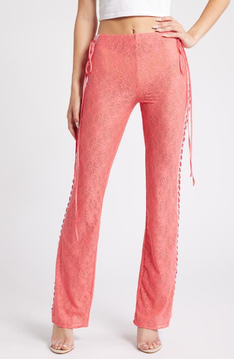 Floral Lace Lace-Up Pants