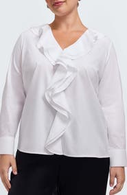 Foxcroft Shantel Ruffle Long Sleeve Top