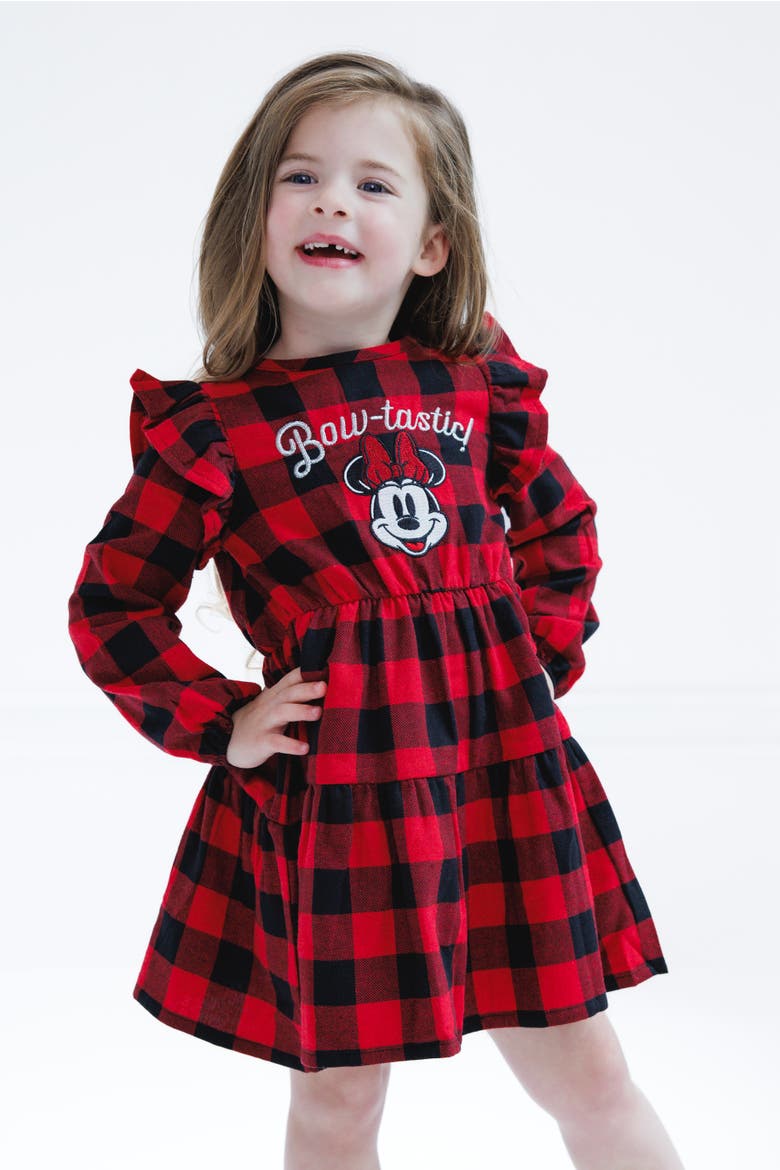 Minnie Mouse Holiday Long Sleeve Dress, Alternate, color, Minnie Red Black Plaid