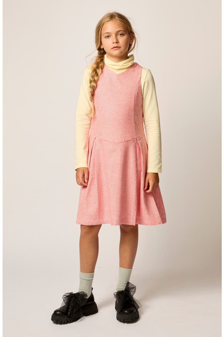 Kids' Houndstooth Sleeveless Organic Cotton Dress, Alternate, color, LIGHT/ PASTEL RED