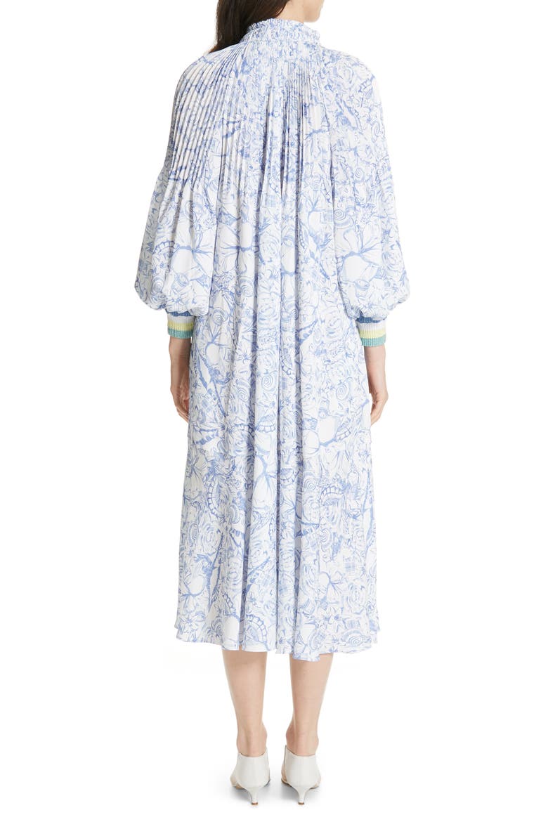Isa Toile Print Ribbed Cuff Midi Dress, Alternate, color, WHITE/ BLUE MULTI