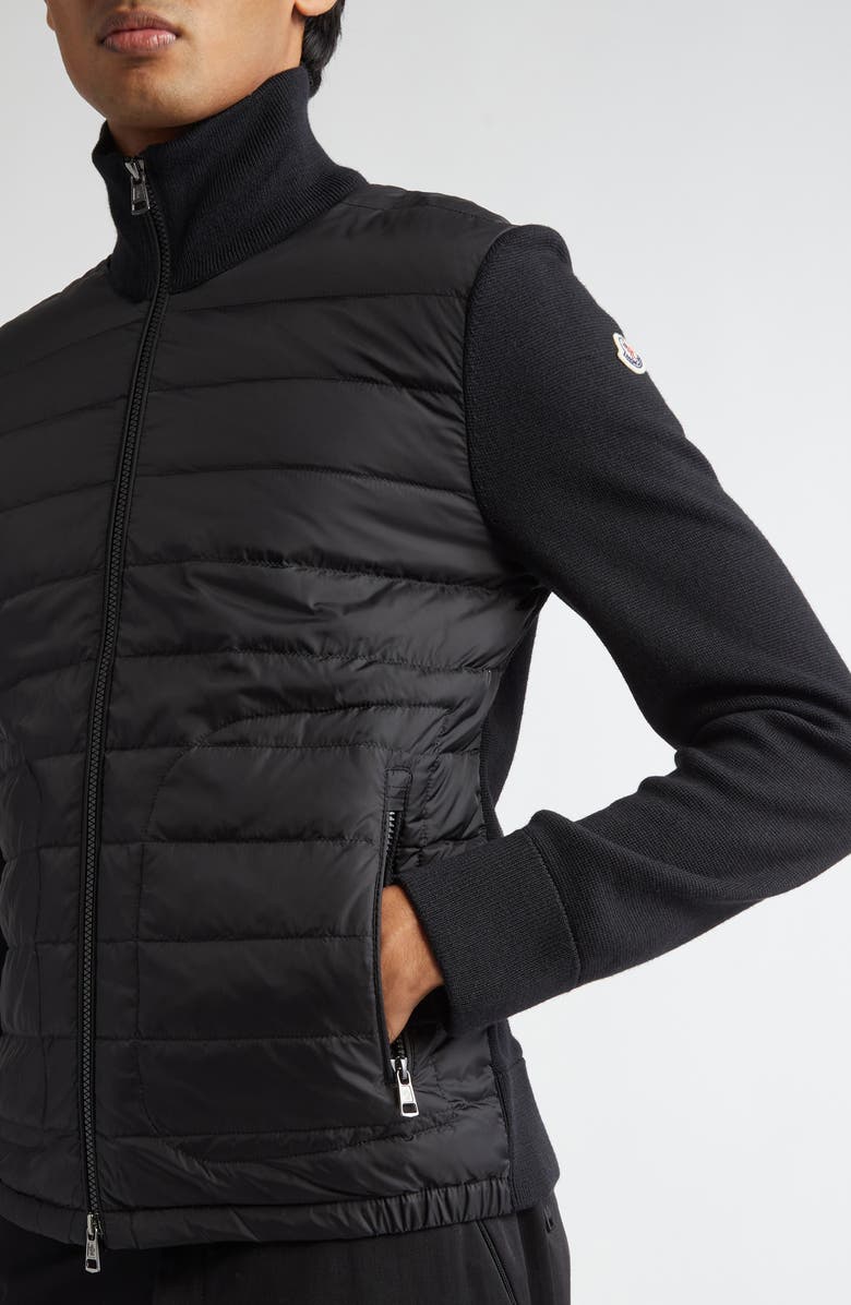 Moncler Quilted Nylon & Knit Cardigan, Alternate, color, Black/Black