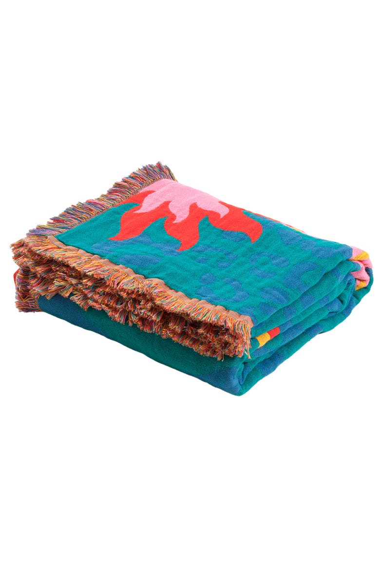 Novelas Fringed Jacquard 100% Cotton Throw Vibe 54X71 In, Alternate, color, Medium Green 311