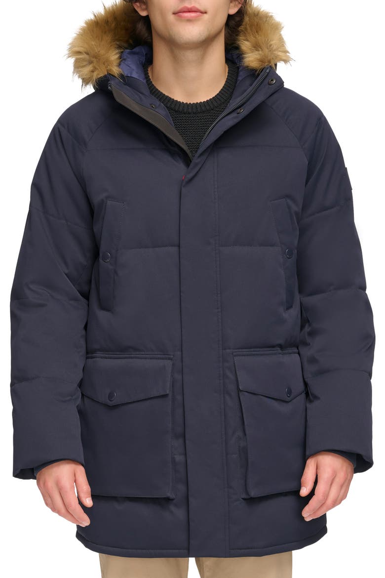 Faux Fur Trim Insulated Parka, Main, color, NAVY