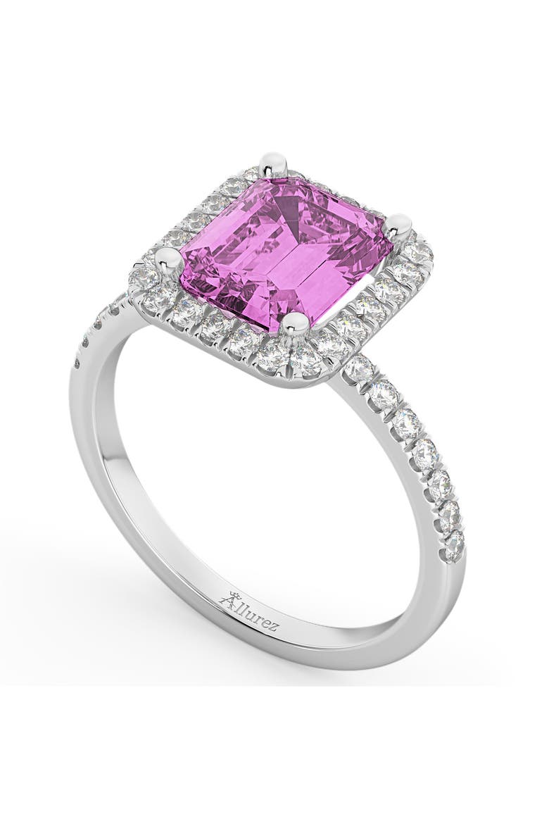 Lab Pink Sapphire & Lab Diamond Engagement Ring 14k, Alternate, color, 3.32ct/White Gold