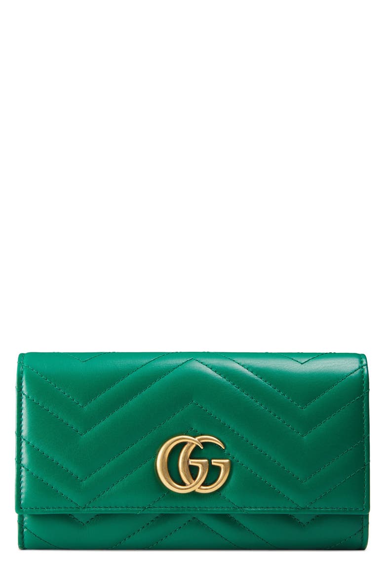 GG Marmont Matelassé Leather Continental Wallet, Main, color, EMERALD/ EMERALD
