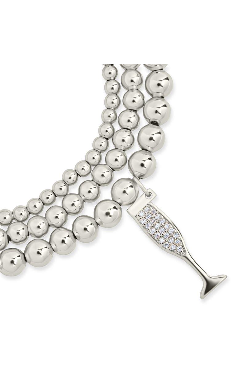 Sterling Forever Raise a Glass Crystal & Beaded Wrap Bracelet, Alternate, color, Silver