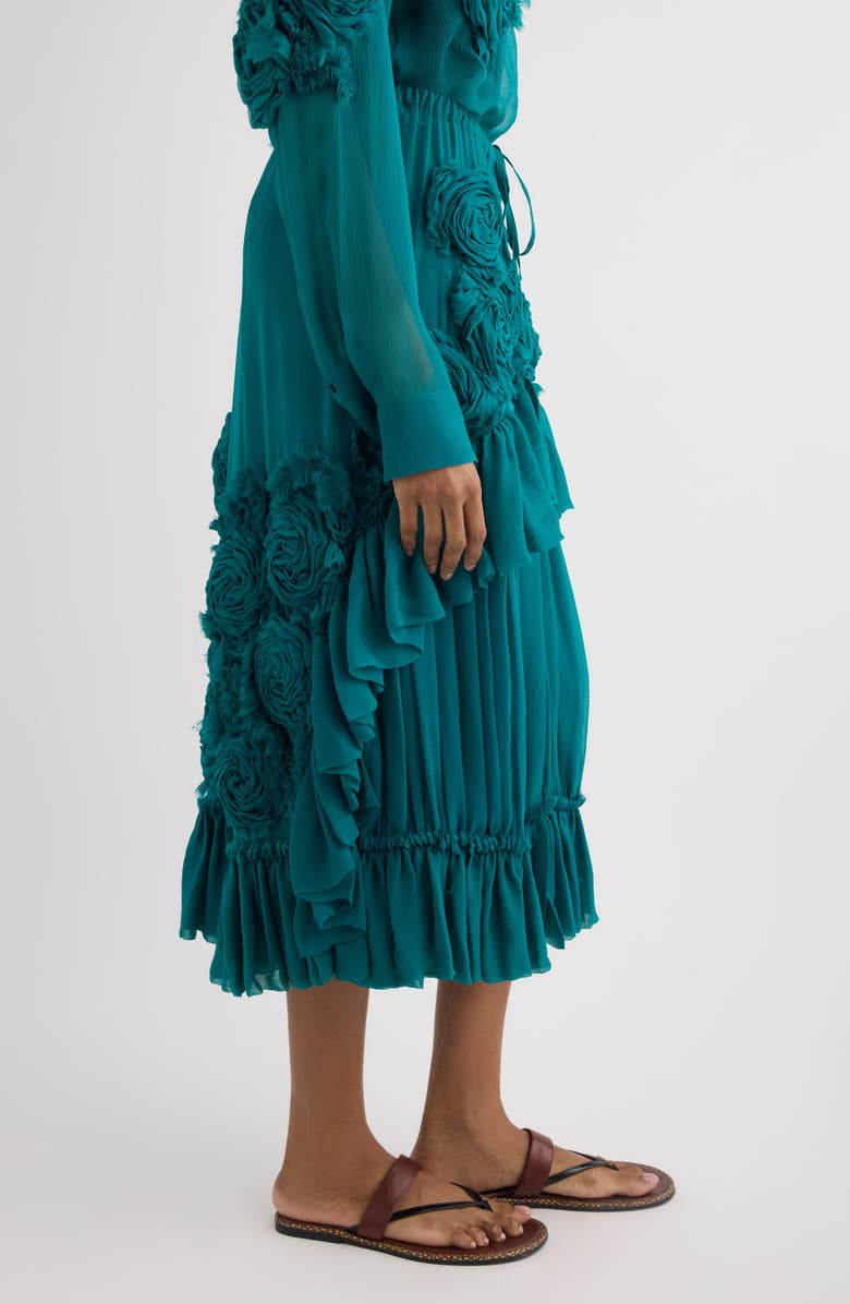 Dries Van Noten Sammy Bis Flower Appliqué Midi Skirt, Alternate, color, Petrol