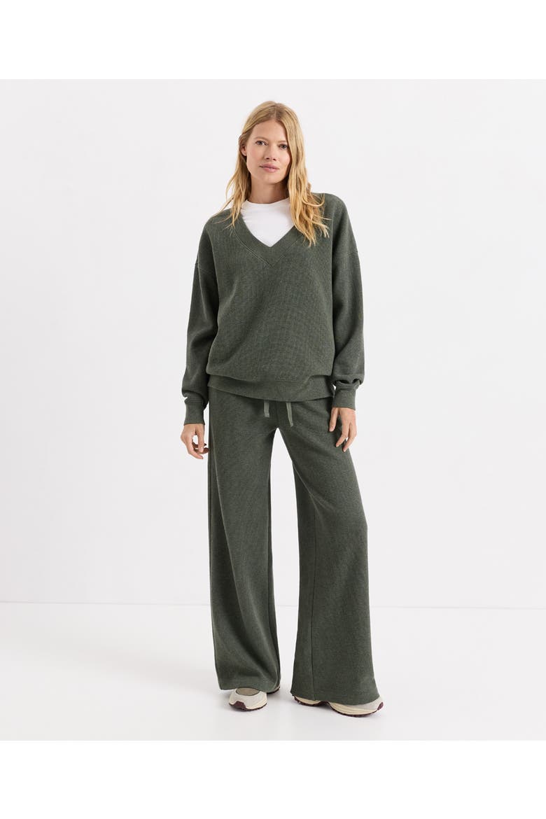 Organic Cotton Luxe Waffle V-neck Top, Alternate, color, Dusted Green Heather