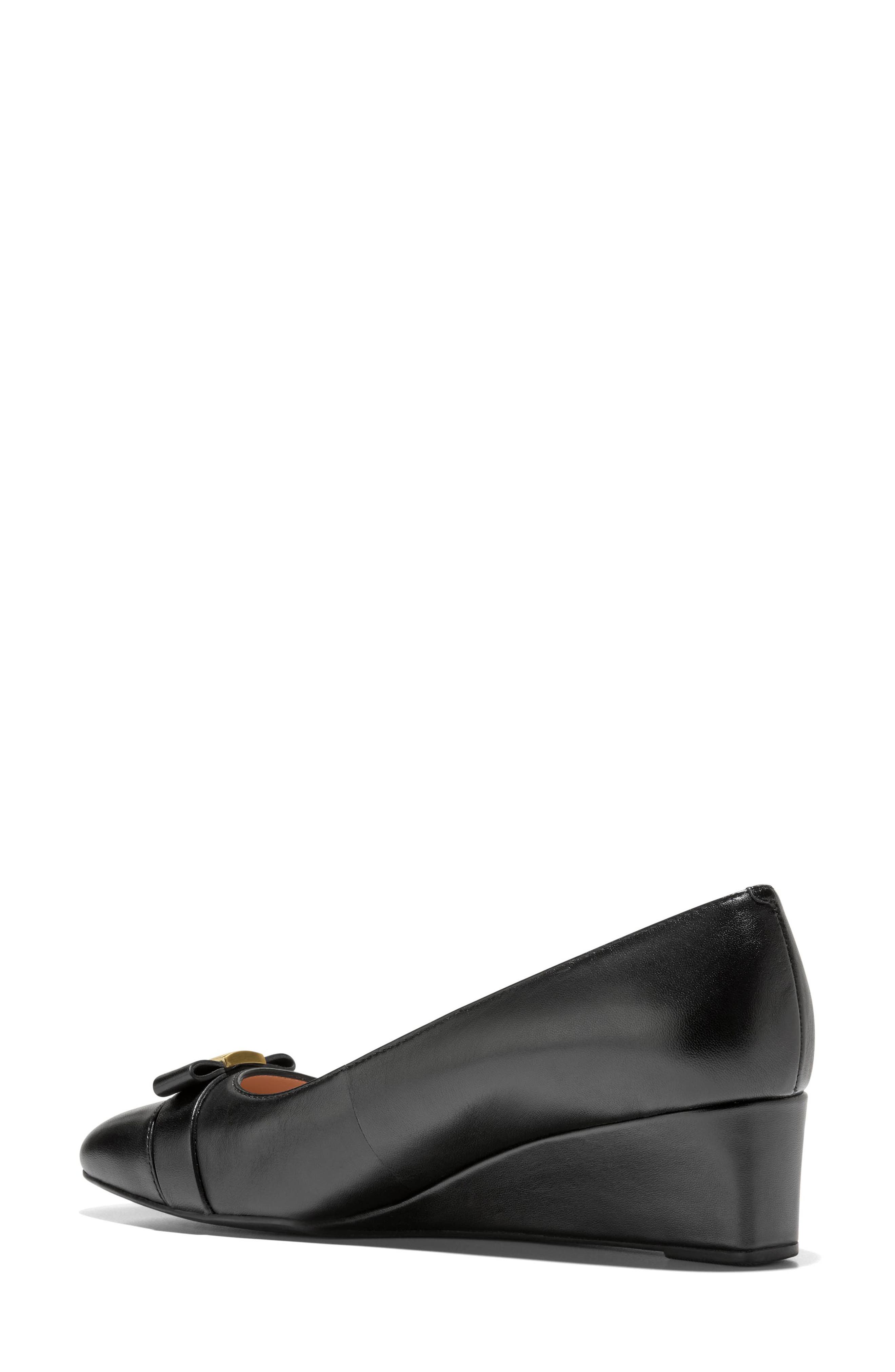 Cole Haan Malta Bow Wedge Pump, Alternate, color, Black Leather