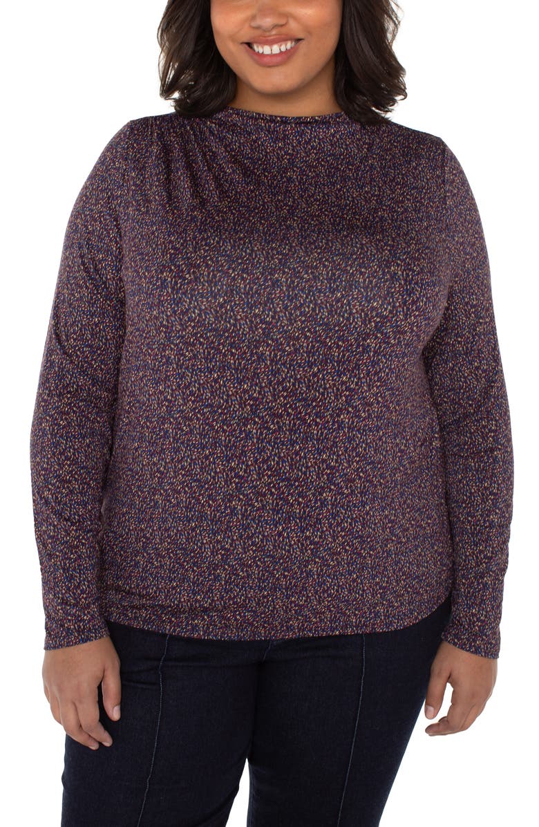 Liverpool Los Angeles Printed Long Sleeve Ruched Jersey Top, Main, color, Wine Berry Multi