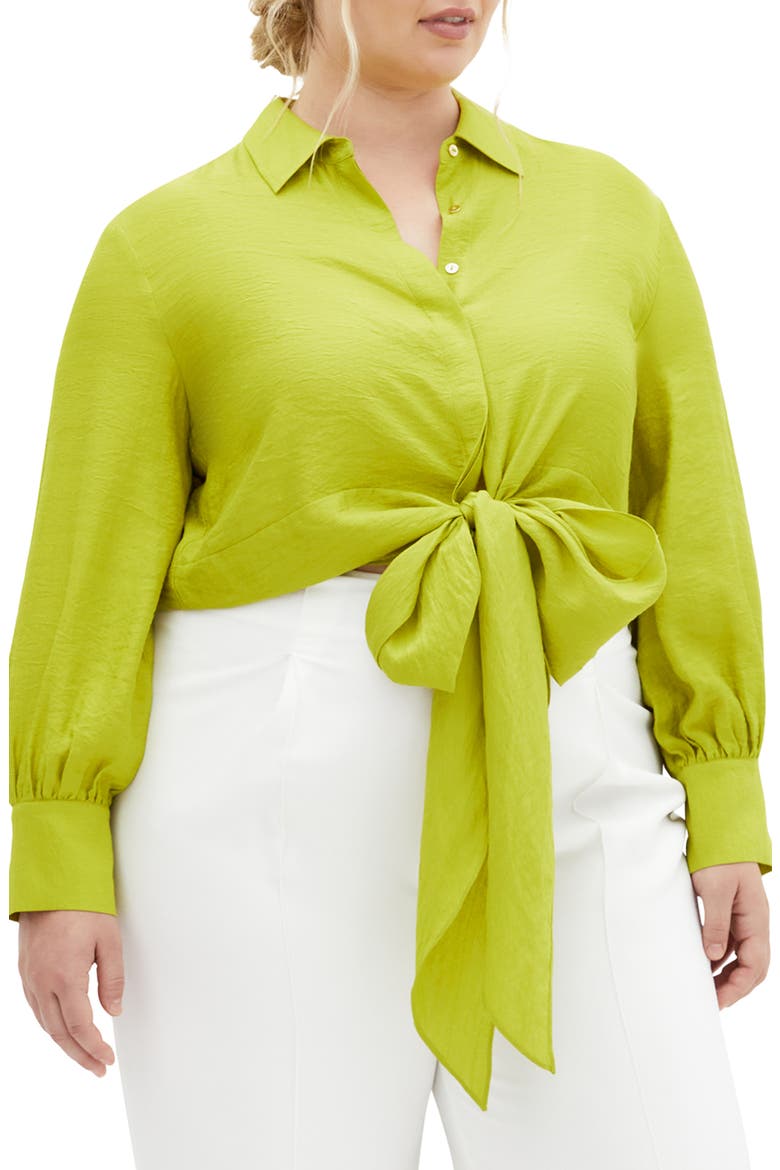 Winnie Tie Front Shirt, Main, color, GREEN