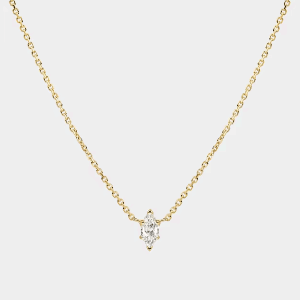 Hollywood Sensation Moonbeam Dainty Cable Chain Necklace With Marquise-cut Cubic Zirconia Pendant In Gold