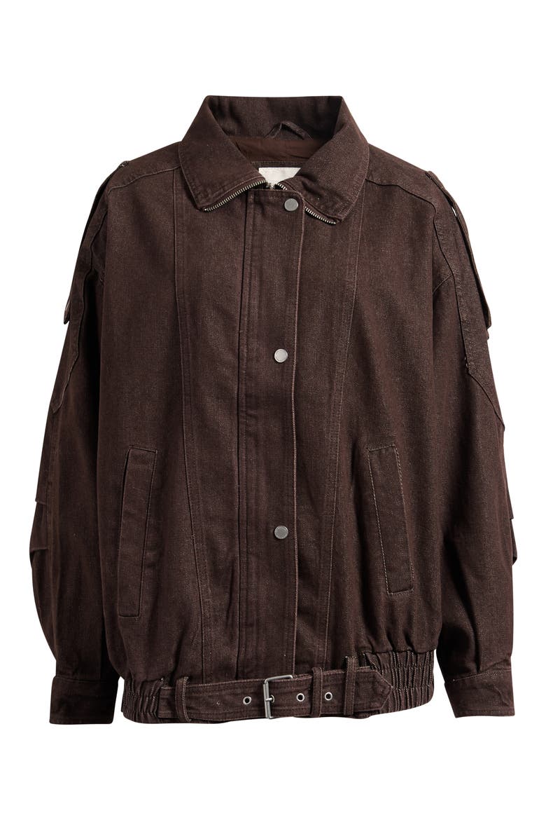 Denim Belted Bomber Jacket, Alternate, color, BROWN