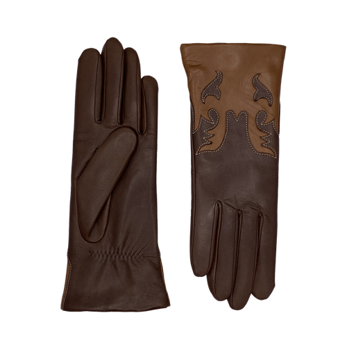 Agnelle Trissy Boot Patterned Alpaca Lined Lambskin Gloves In Brown