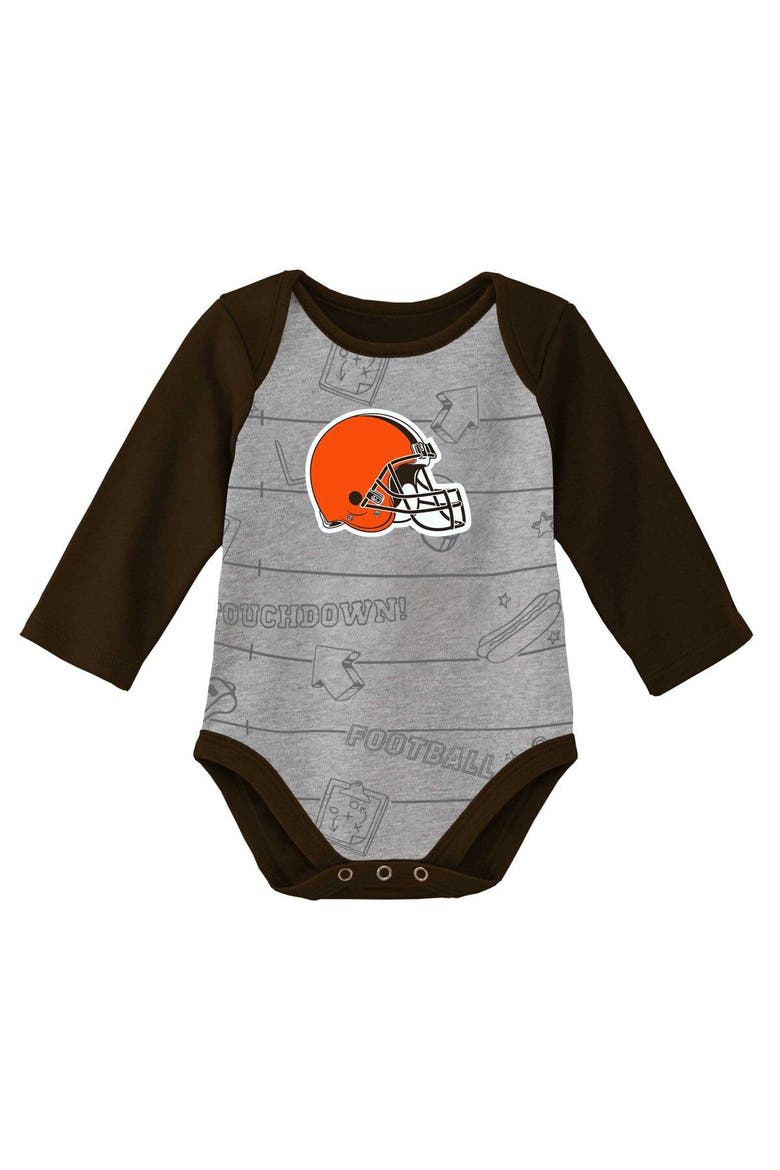 Newborn & Infant Brown/Heathered Gray Cleveland Browns Born To Win Two-Pack Long Sleeve Bodysuit Set, Alternate, color, Brown