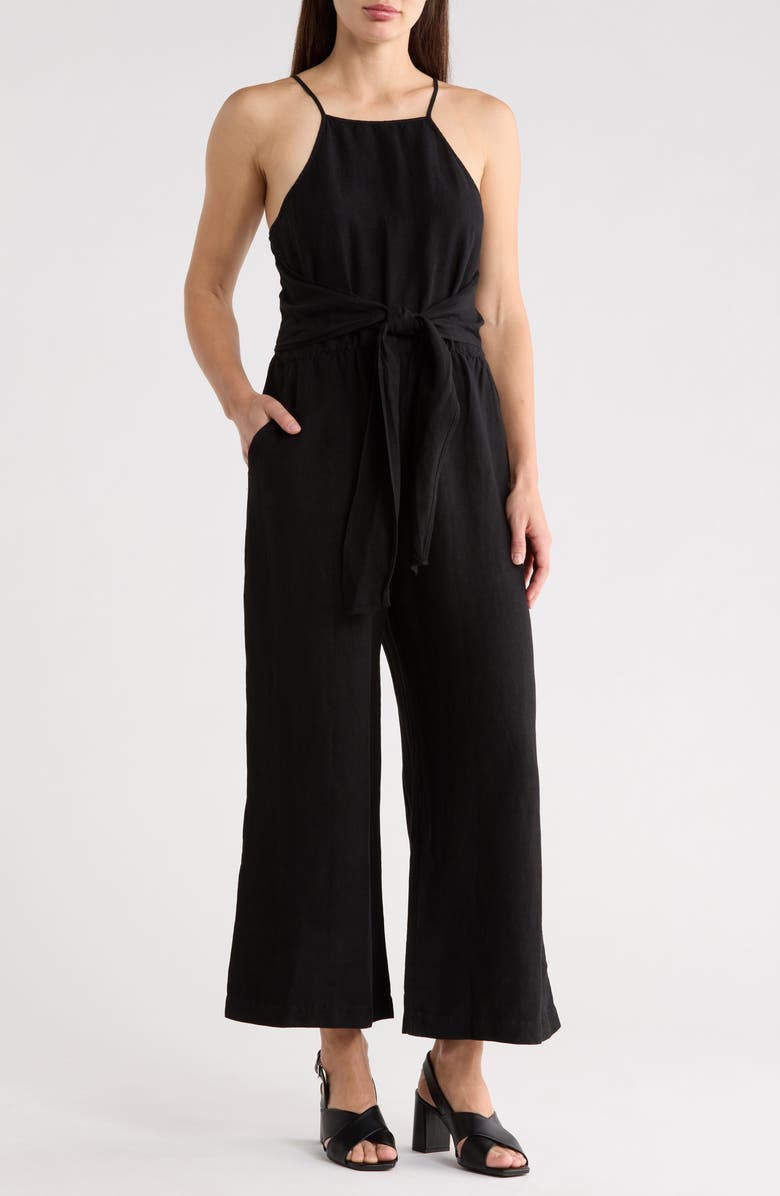 matty m. Linen Blend Straight Leg Jumpsuit, Main, color, Black