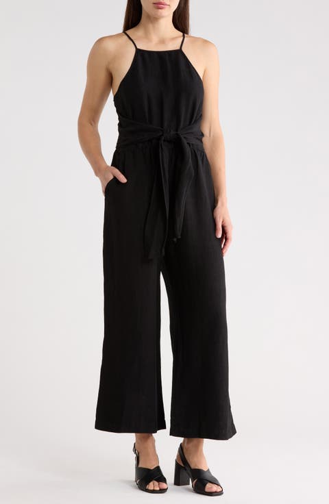 Linen Blend Straight Leg Jumpsuit