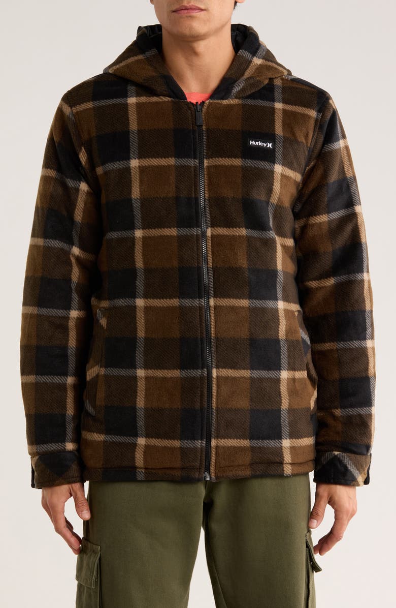 Hurley Kersta Plaid Reversible Hooded Jacket, Alternate, color, Black
