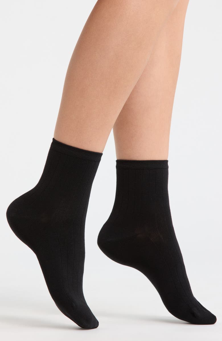 Nordstrom Wide Rib Ankle Socks, Main, color, Black