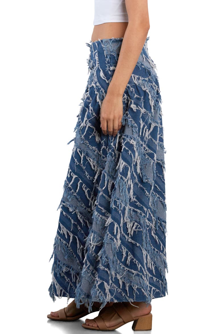 Frayed Layers Denim Maxi Skirt, Alternate, color, DARK DENIM STITCH