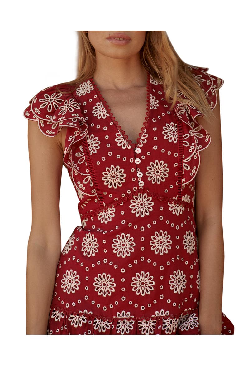 Cotton Broderie Drop Waist Midi Dress, Alternate, color, Red