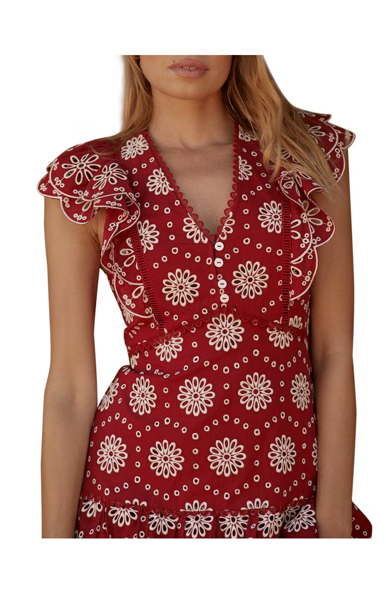 MINT VELVET Cotton Broderie Drop Waist Midi Dress, Alternate, color, Red