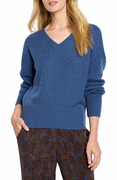 NIC+ZOE Tuck Stitch V-Neck Cotton Blend Sweater