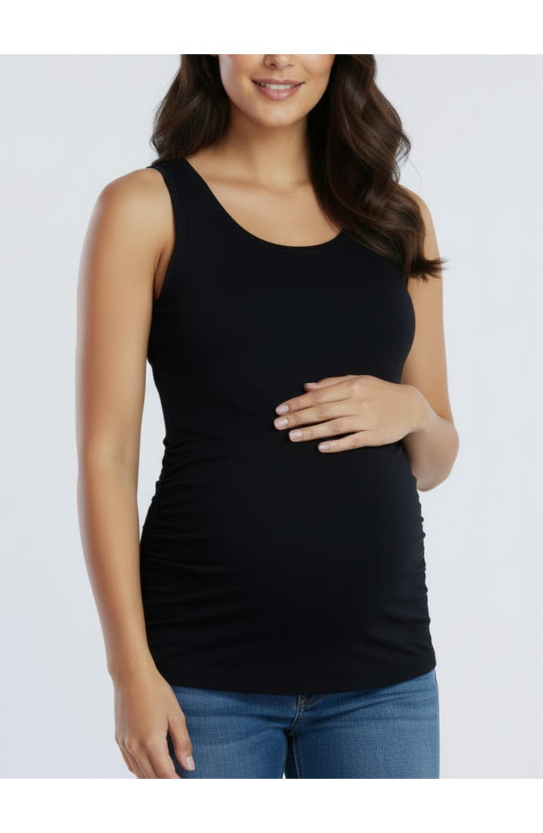 MOTHERHOOD MATERNITY Scoop Neck Side-Ruched Maternity Tank Top, Main, color, Black