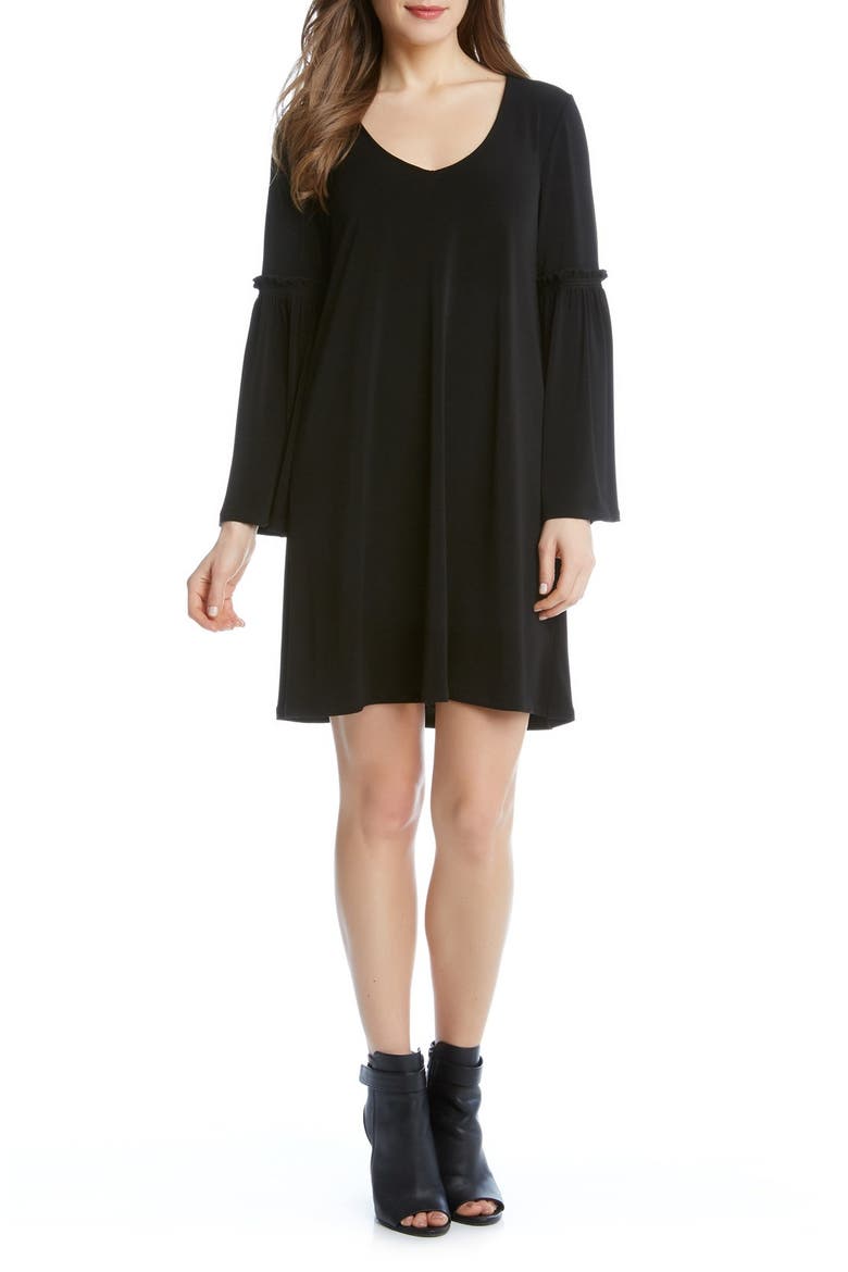 Bell Sleeve A-Line Dress, Alternate, color, BLACK