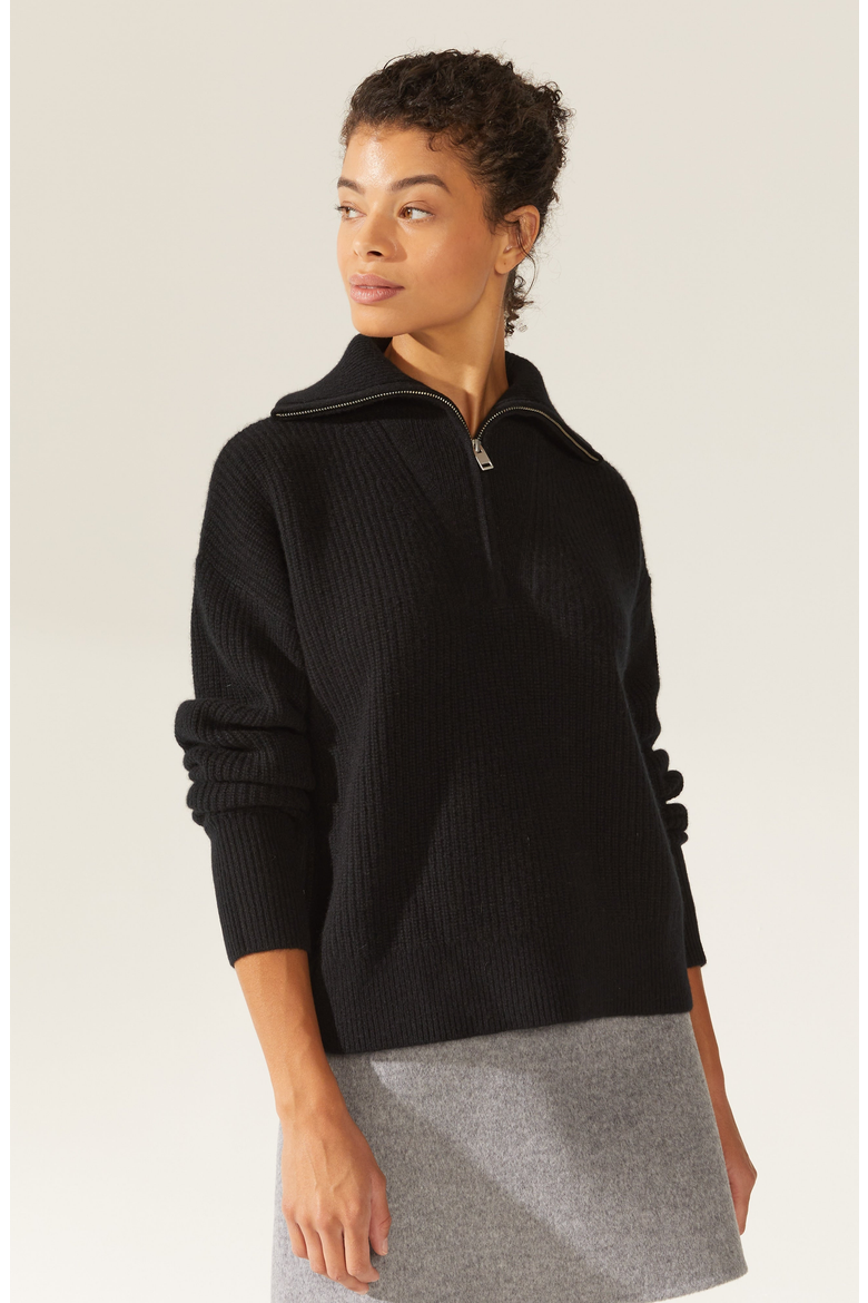 Sophia Cashmere Quarter Zip Pullover, Main, color, Black