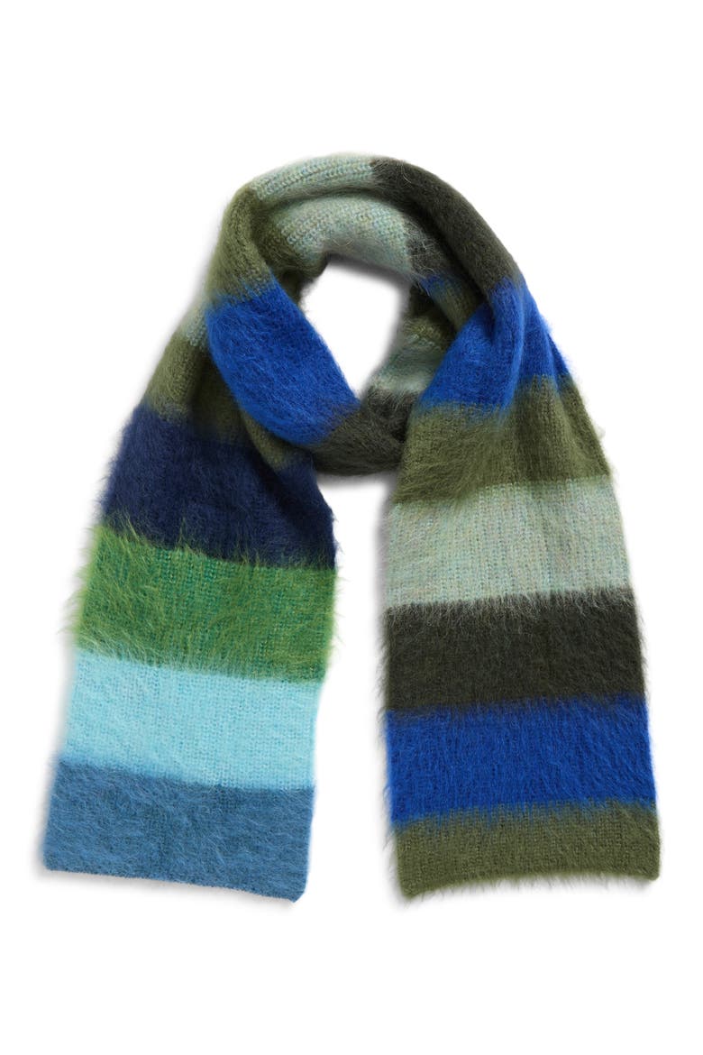 Ulf Brushed Stripe One of a Kind Scarf, Main, color, BLUE/ GREEN