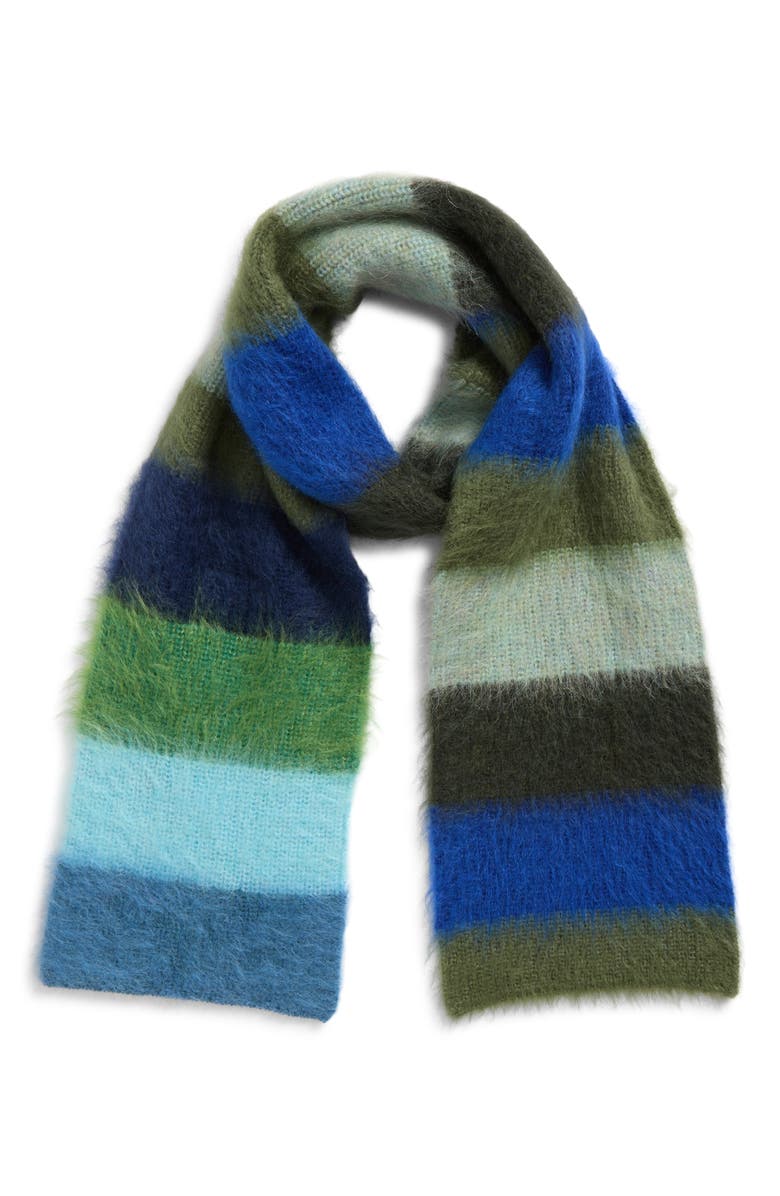 Waste Yarn Project Ulf Brushed Stripe One of a Kind Scarf, Main, color, Blue/ Green