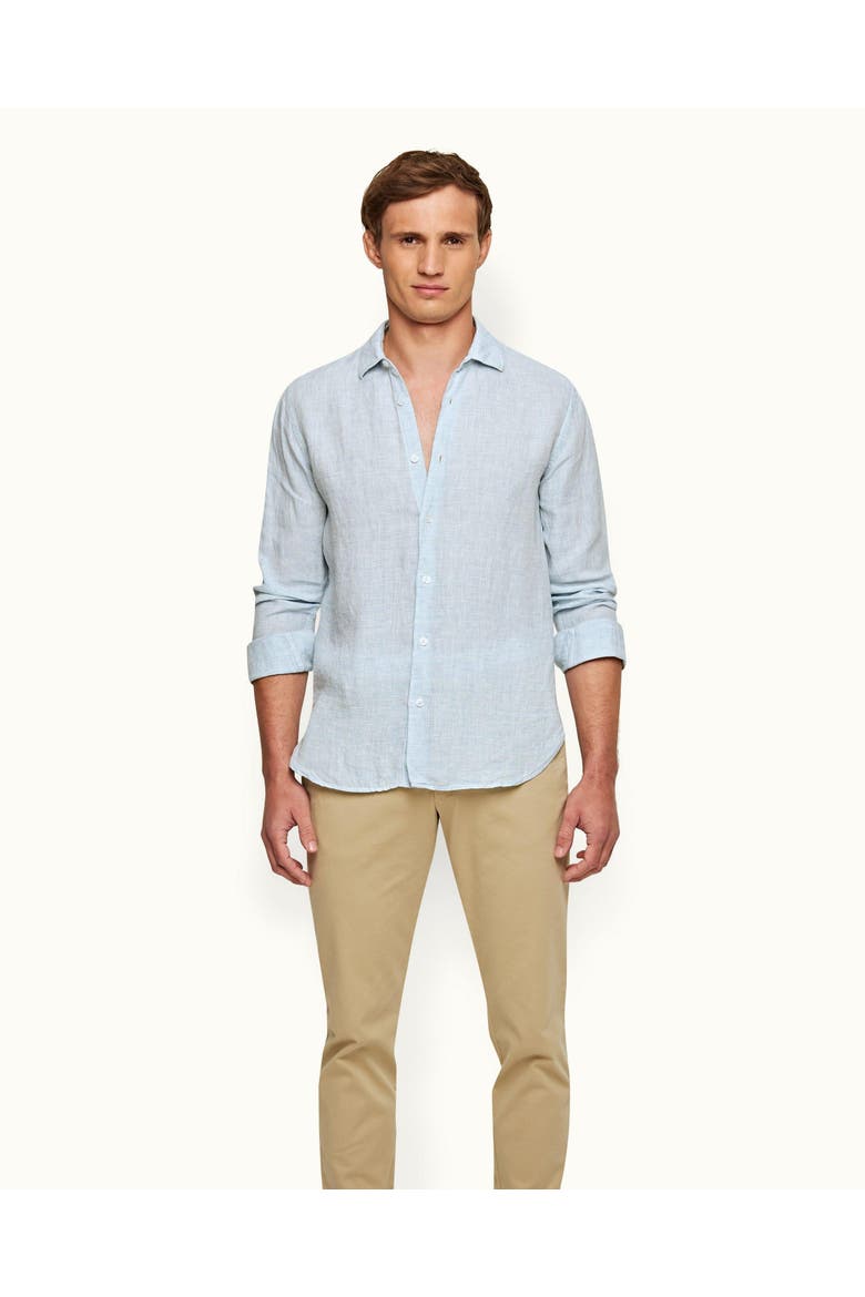 Giles Linen Tailored-Fit Shirt, Main, color, Pale Blue/White