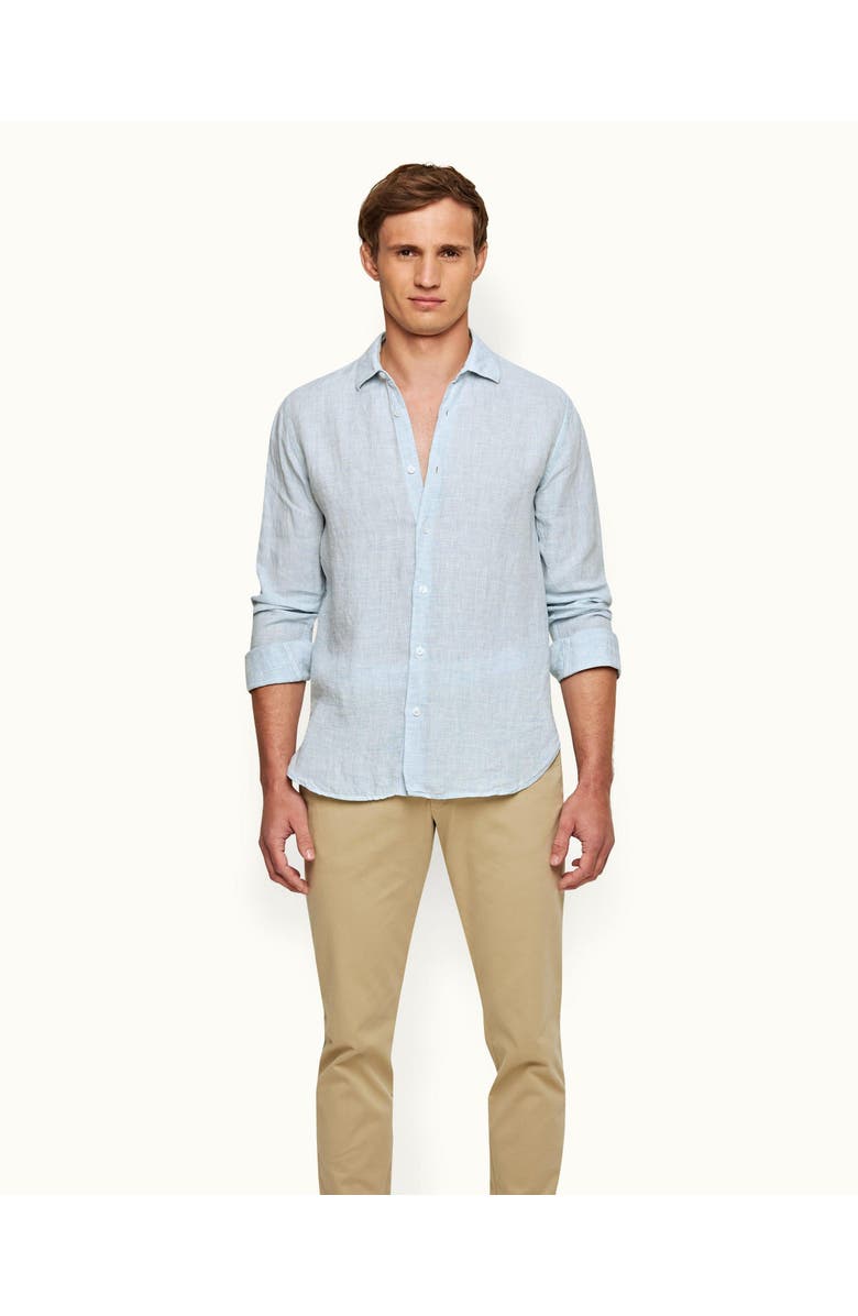 Orlebar Brown Giles Linen Tailored-Fit Shirt, Main, color, Pale Blue/White