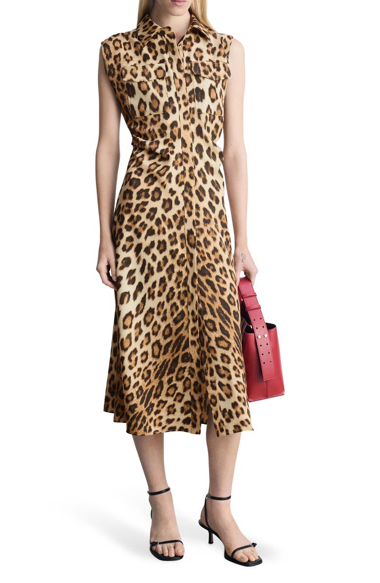 MANGO Leopard Print Sleeveless Midi Shirtdress, Main, color,